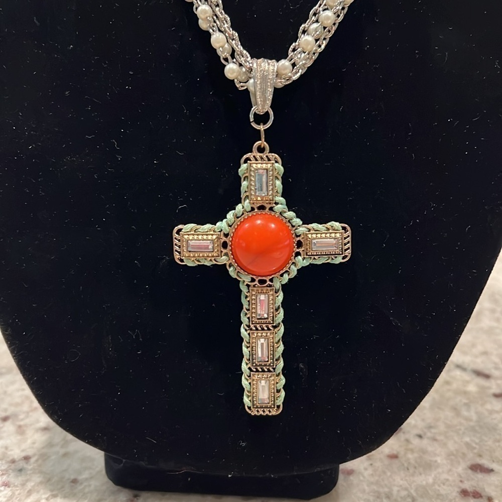 Whimsygoth One of a Kind handcrafted victorian style necklace with Cross pendant